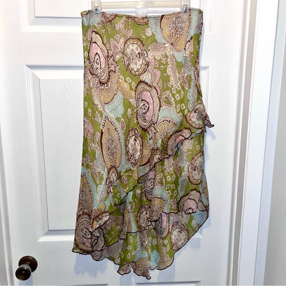 Colori Dresses & Skirts - Vintage 90’ Colori Skirt Boho Fairycore Large Green Y2K asymmetrical paisley